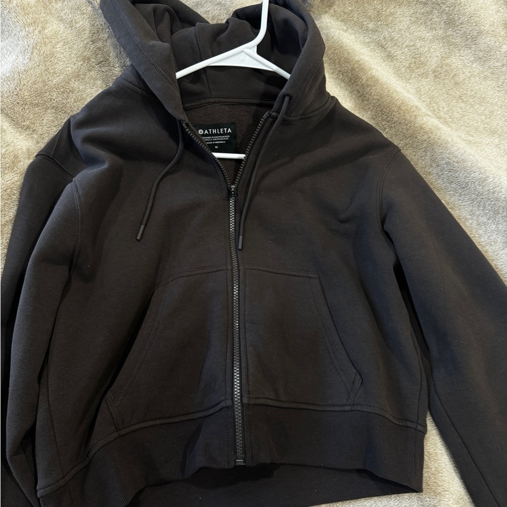 Athleta Espresso Forever Fleece Zip Up Hoodie